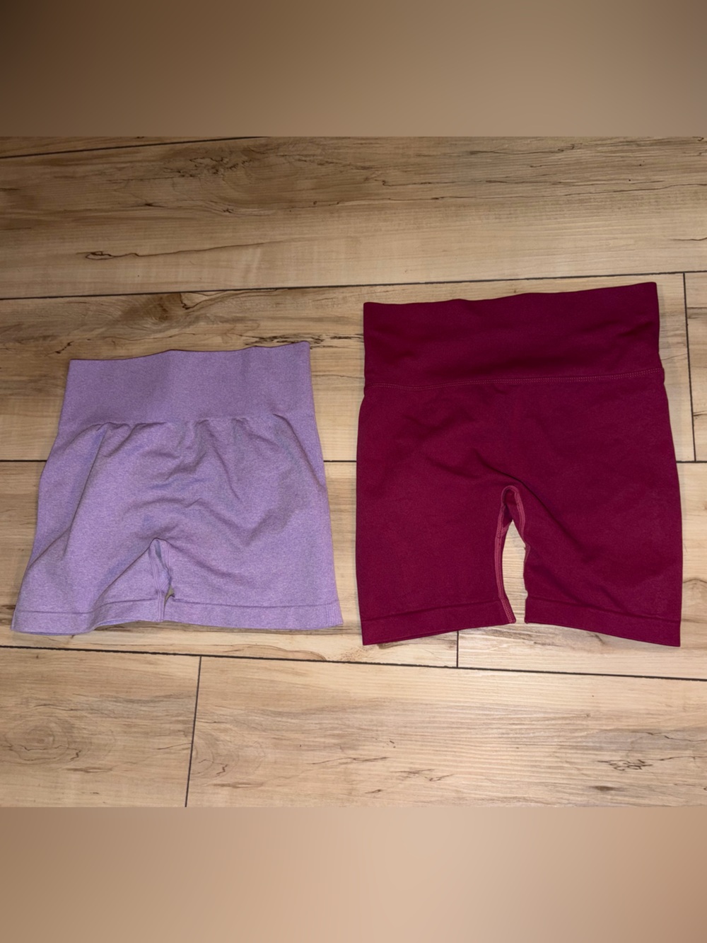 Set of Two Biker Workout Shorts in Wine Red and Lavender Size Large